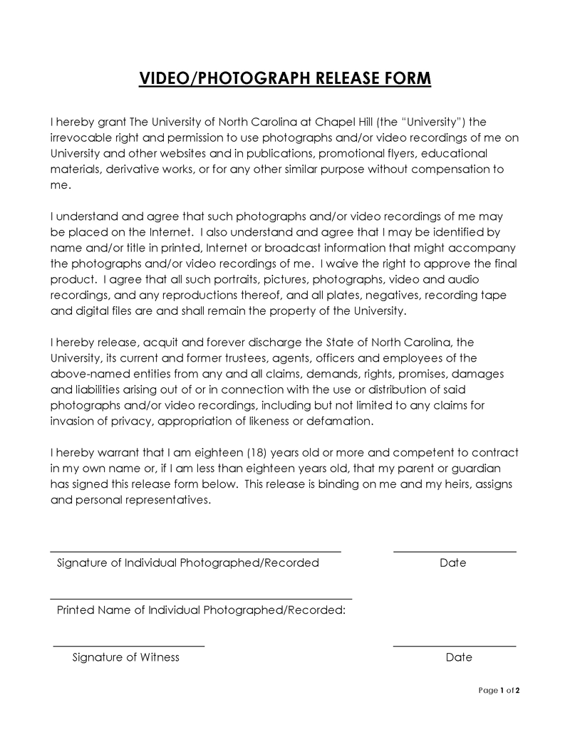 video release form for minors