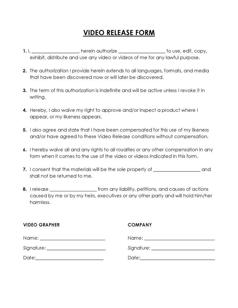 free video release form template