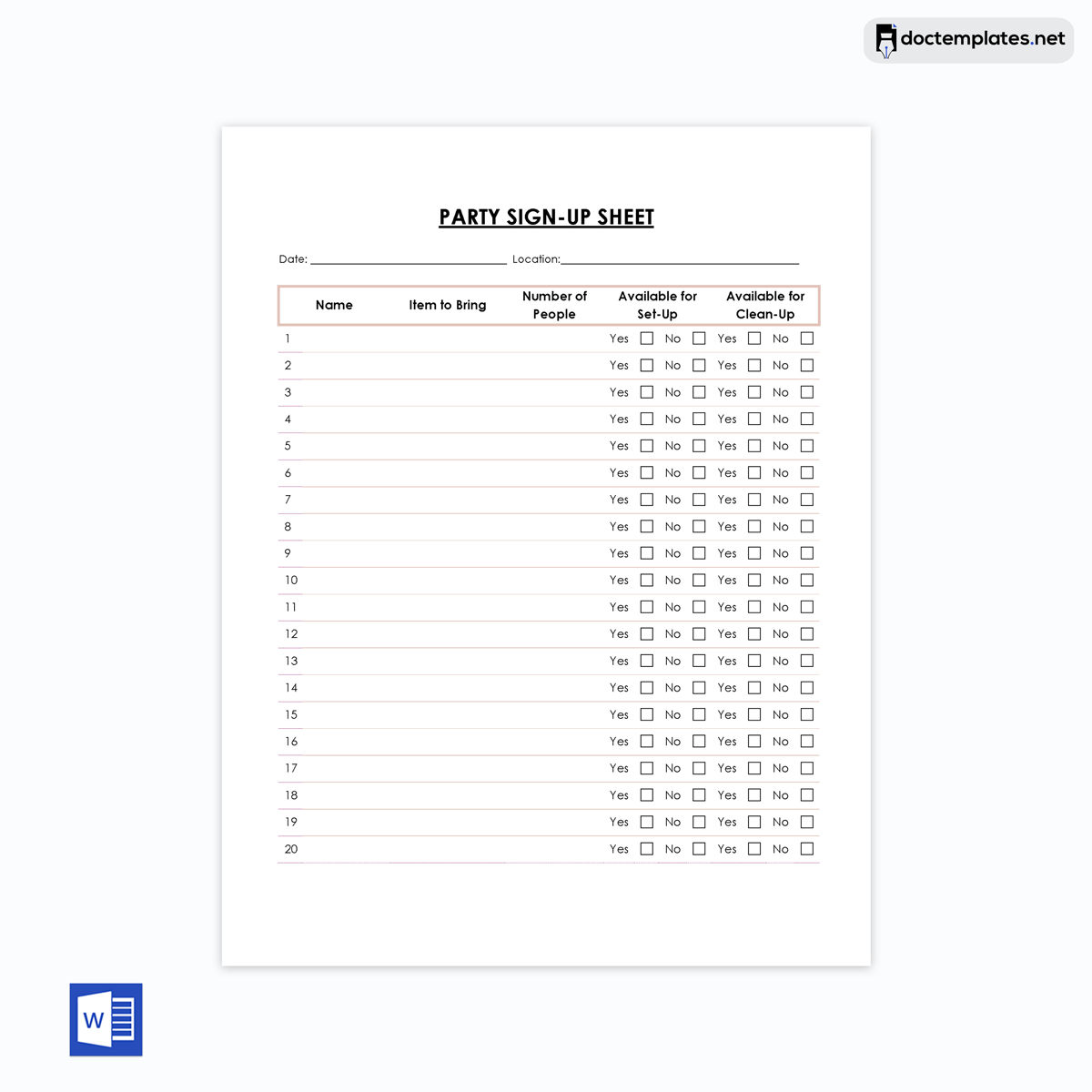 Sign in sheet template 