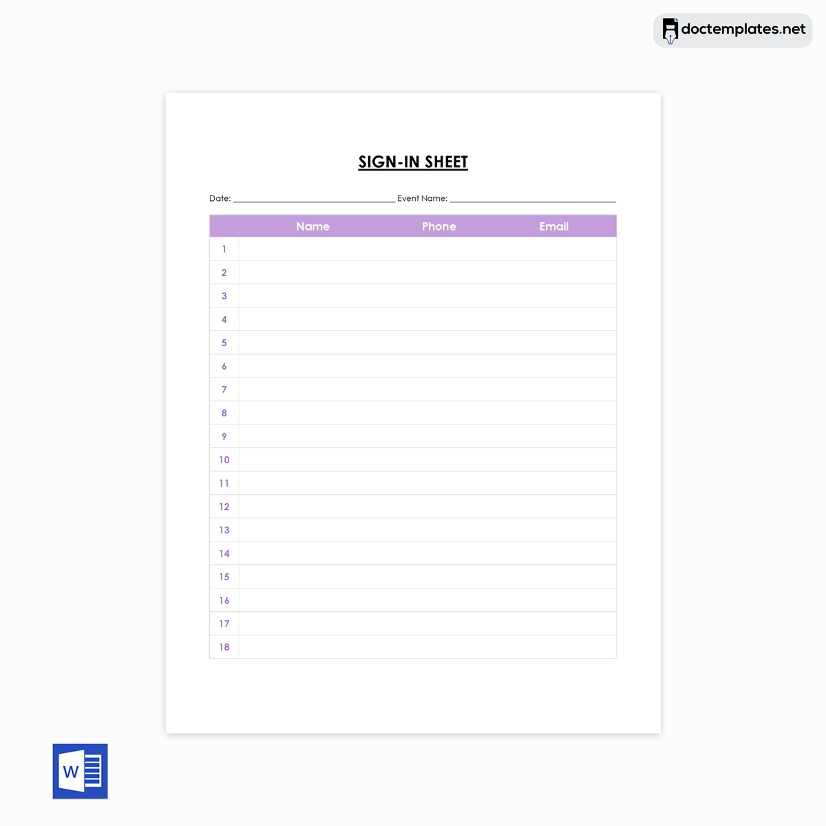 Sign in sheet template 