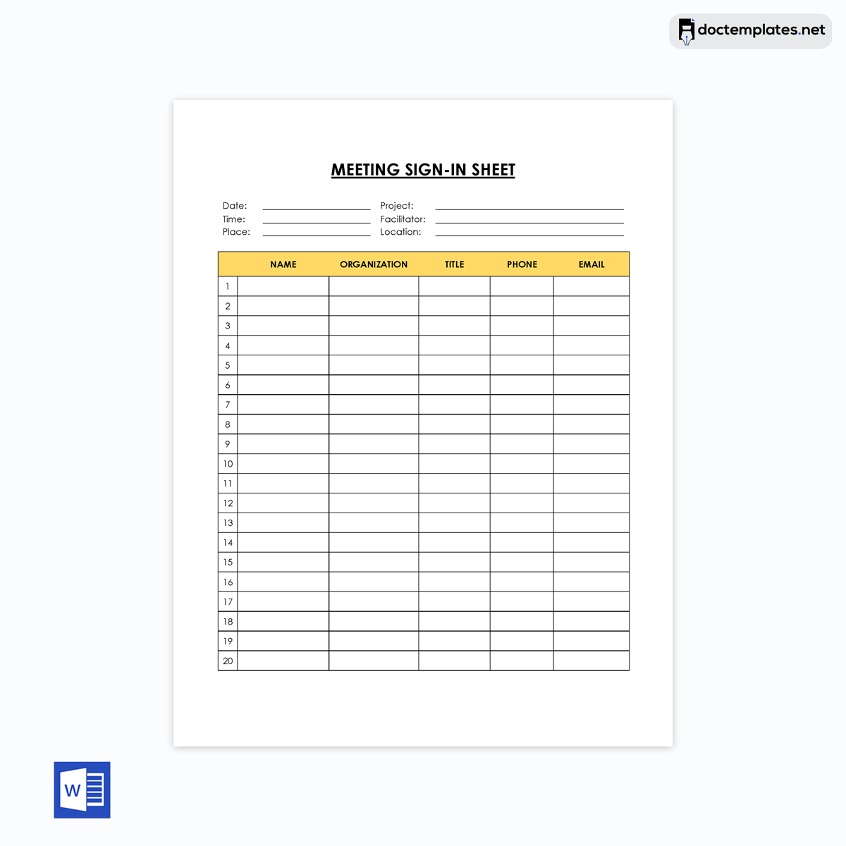 Sign in sheet template