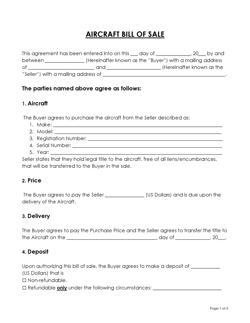 Image 6 for Aircraft Bill Of Sale Template