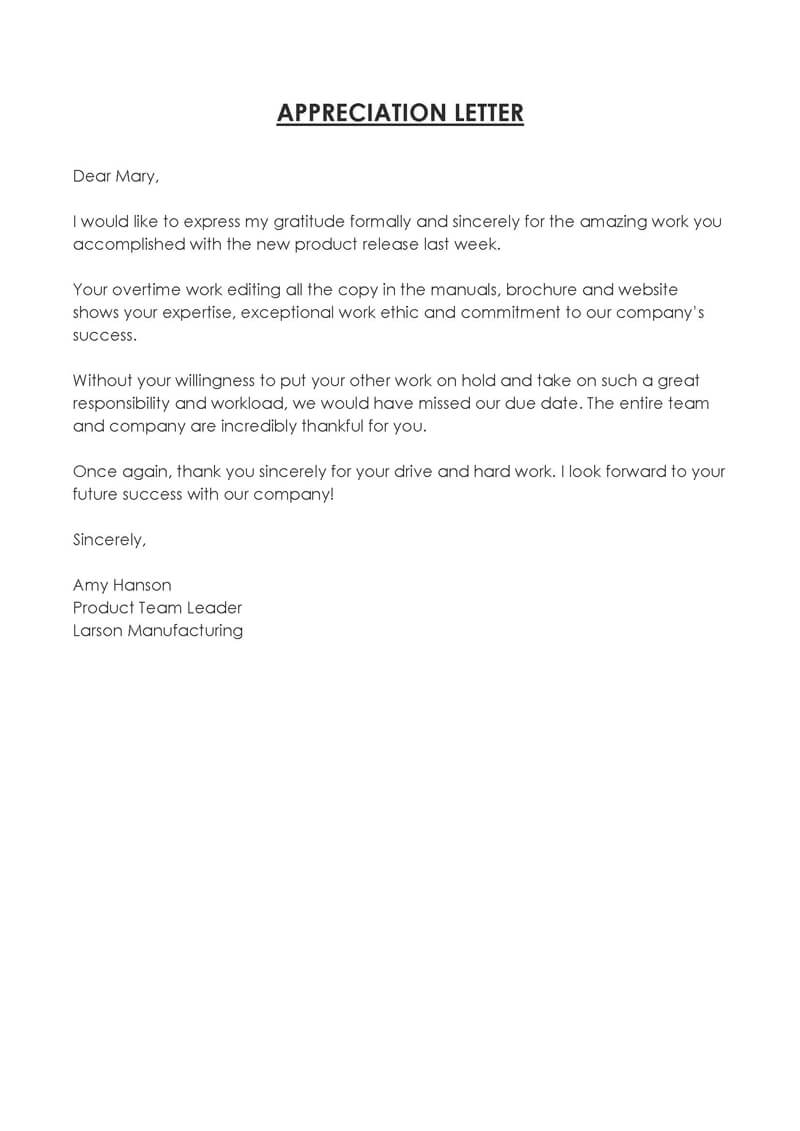 Letter of appreciation for financial support