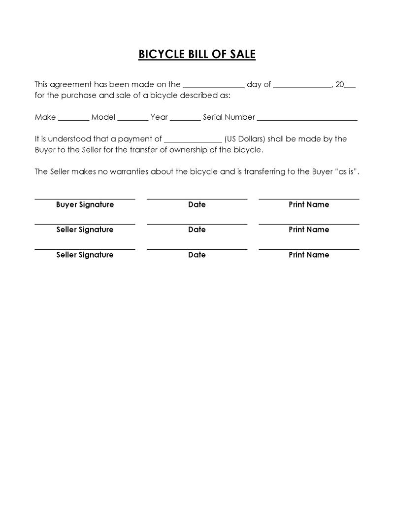 Bicycle Bill of Sale Form