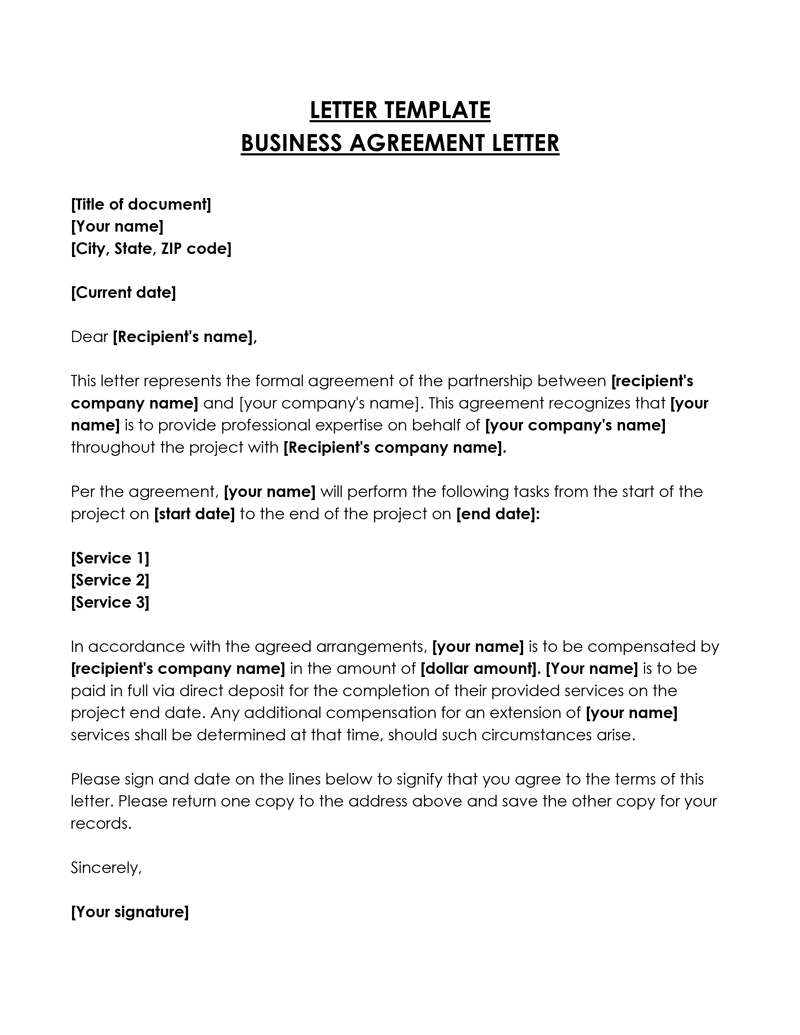 Simple agreement letter sample