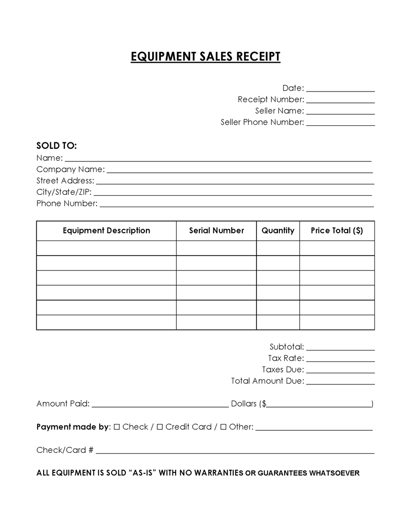 Equipment Sales Receipt