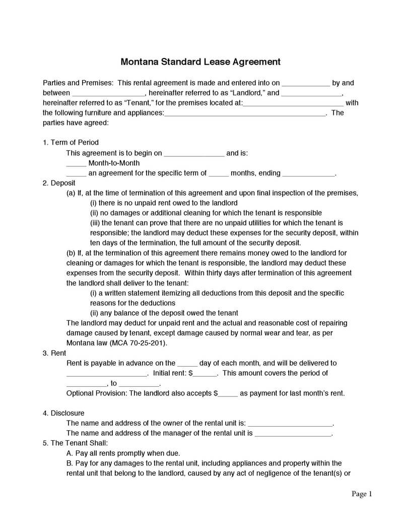 Montana Residential Lease Agreement
