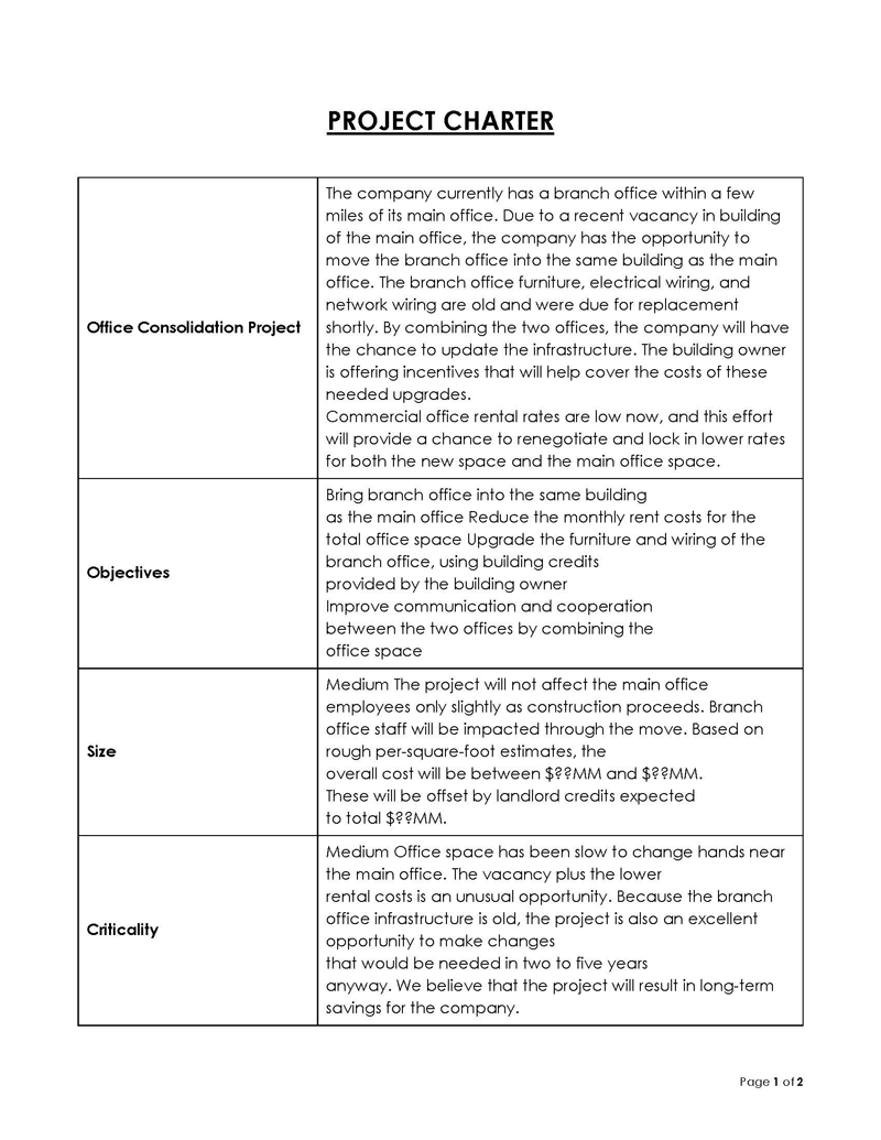 simple project charter template word