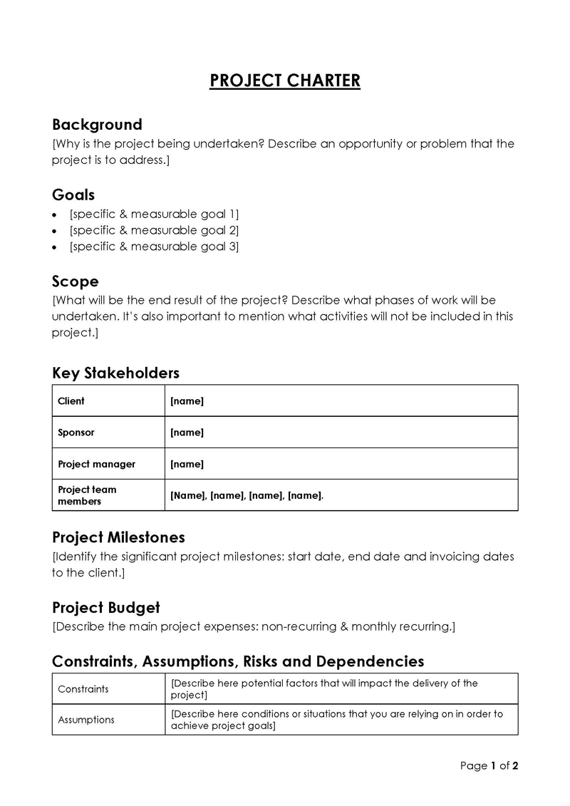 simple project charter template word