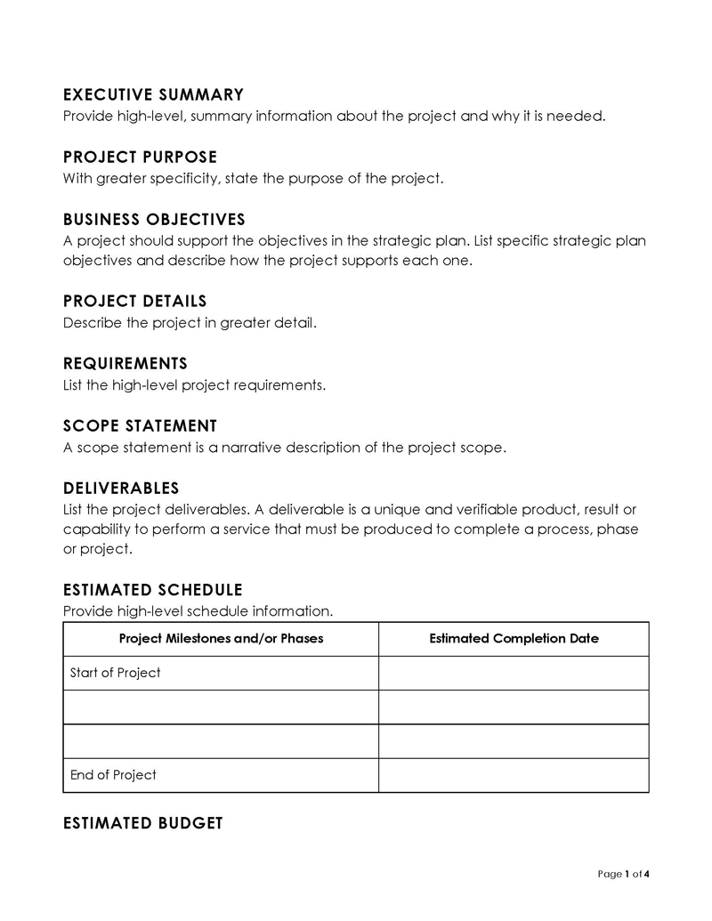 simple project charter template word