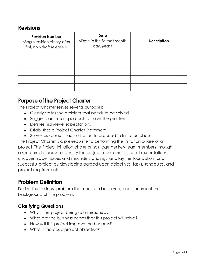 simple project charter template word