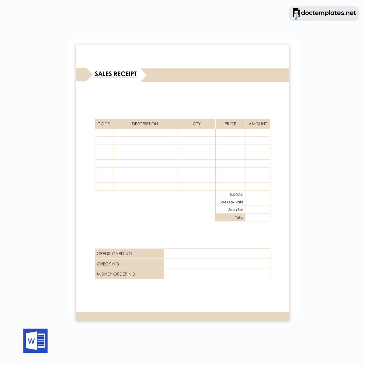 Sales receipt template Word