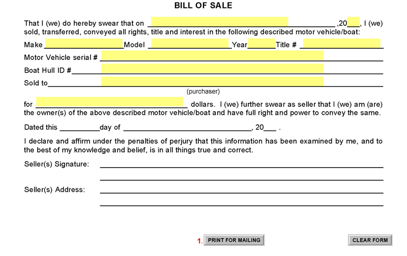 South-Dakota Vehicle Boat Bill of Sale