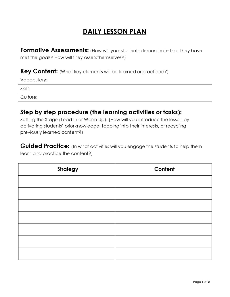  daily lesson plan template free