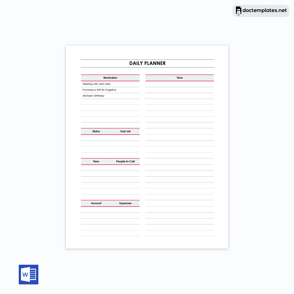daily planner template free download