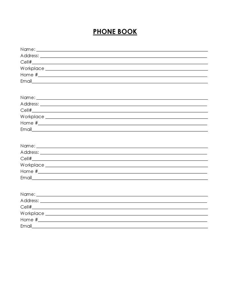 phone book template pdf
