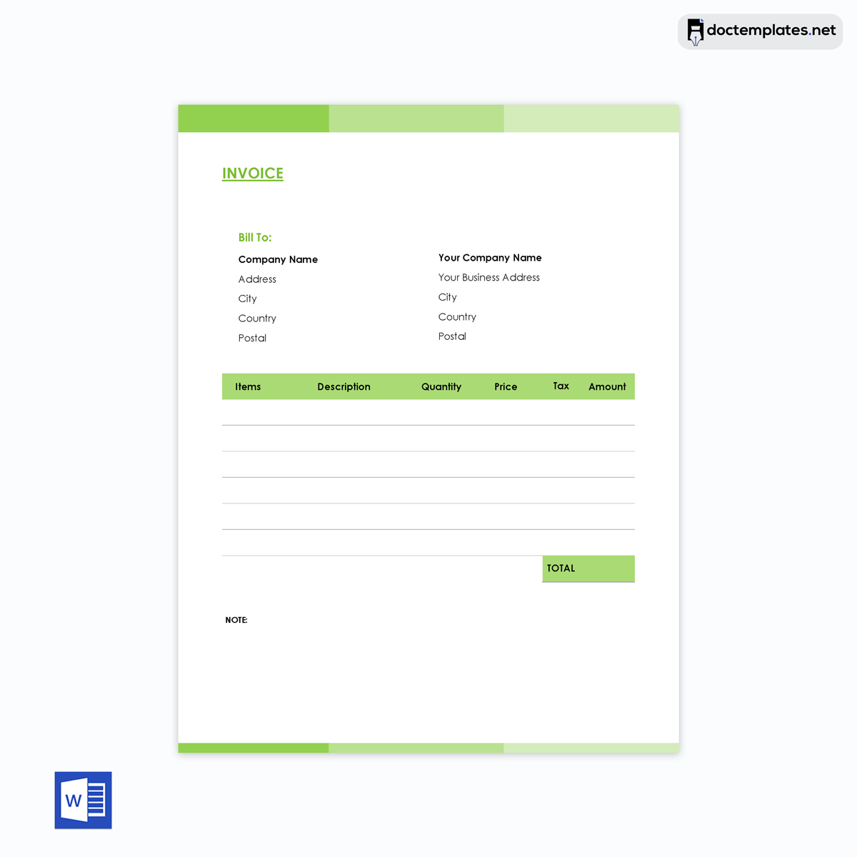 Commercial invoice template 