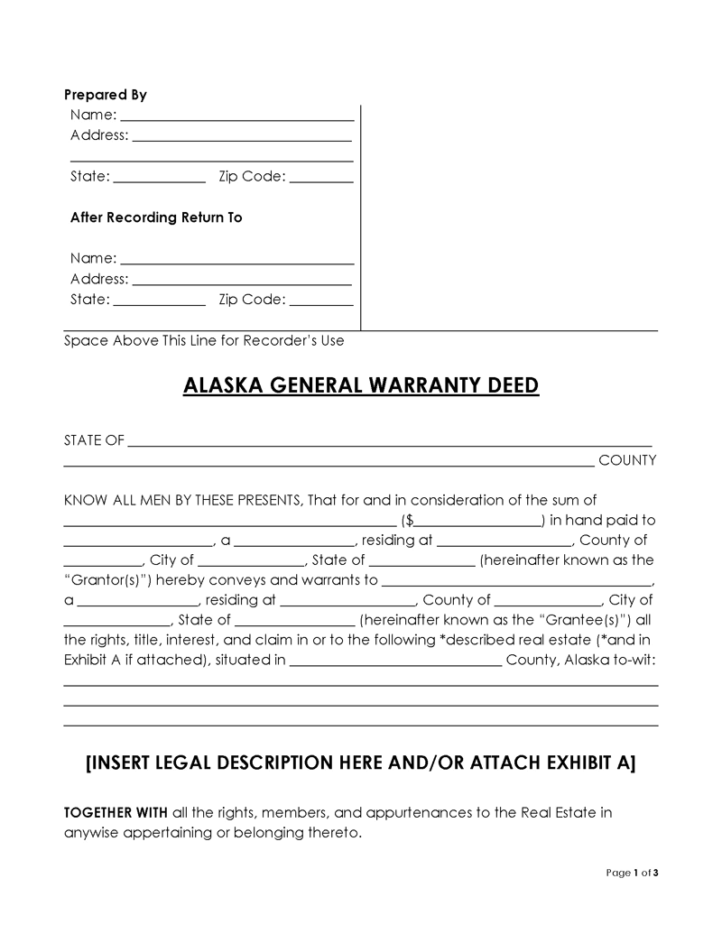 Alaska General Warranty Deed Form