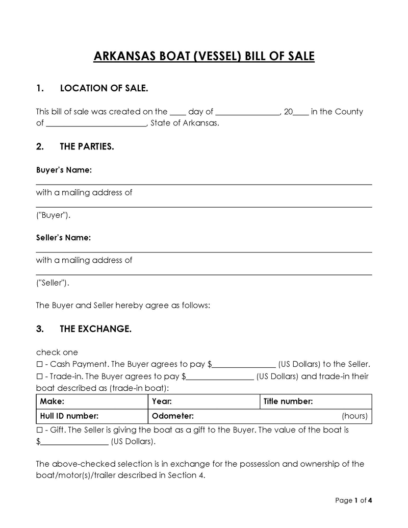 Arkansas Boat Bill of Sale form Arkansas Boat Bill of Sale Form