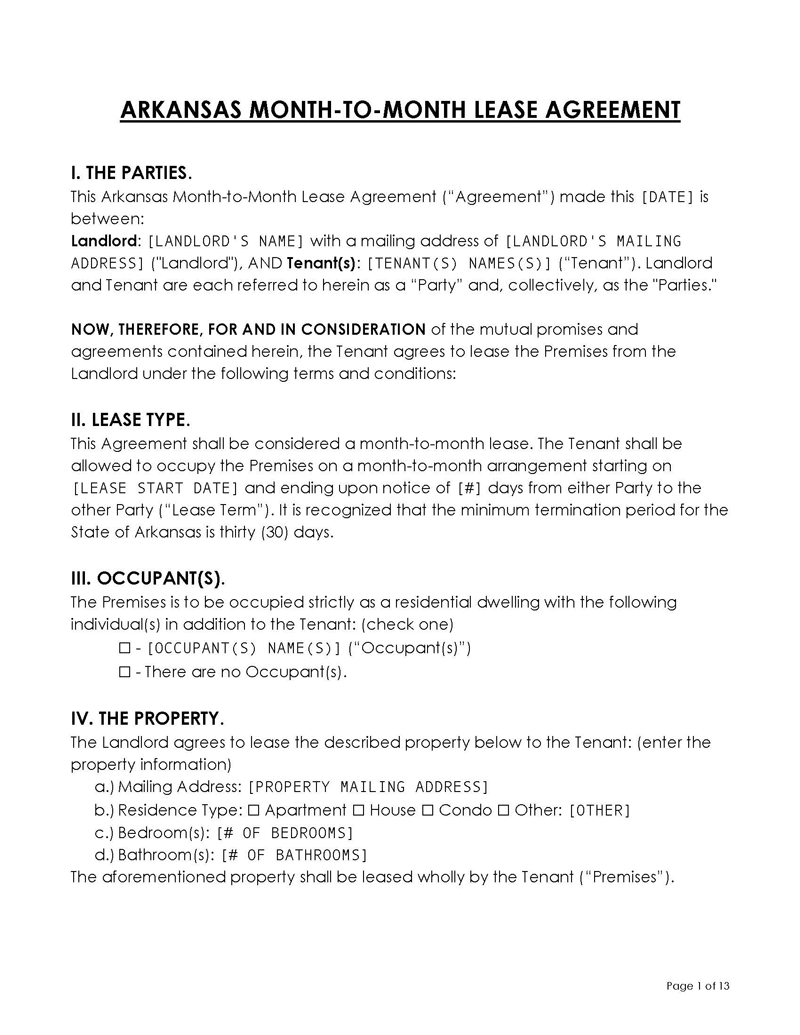 Arkansas Month to Month LA Arkansas Month to Month LA