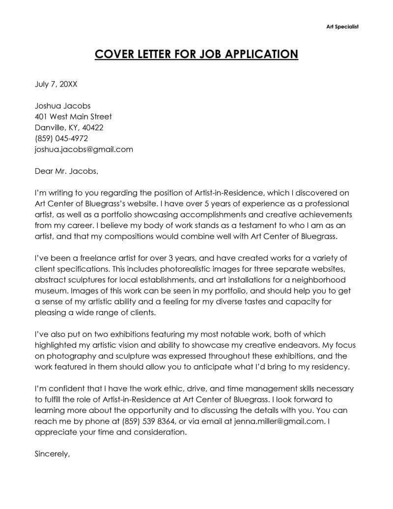 Art Specialist Art Specialist cover letter