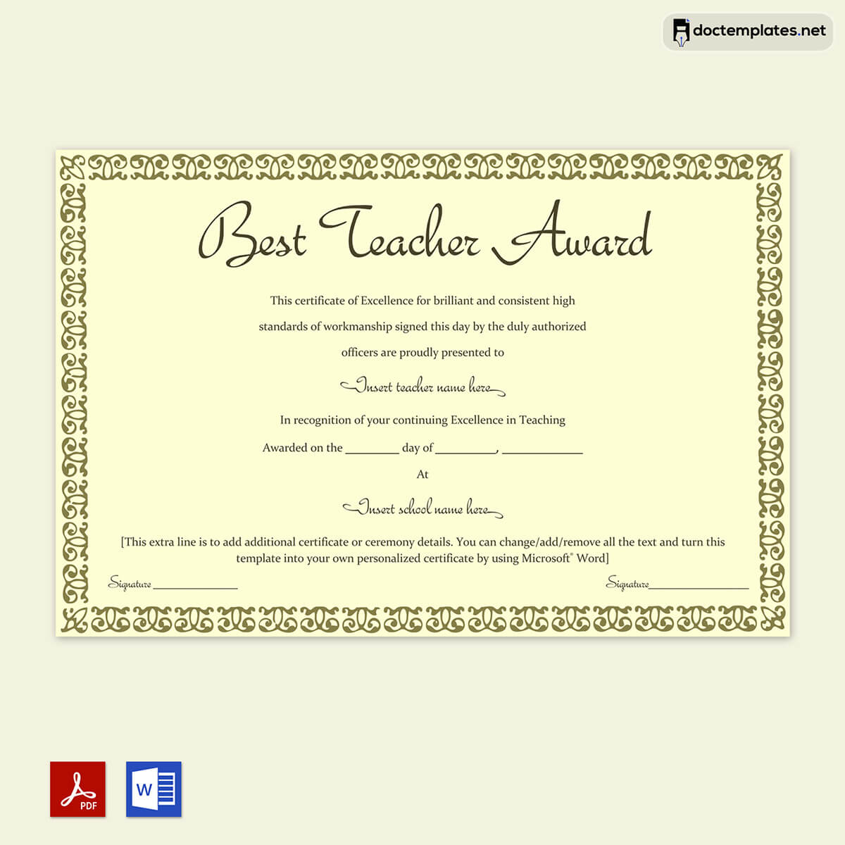 
world's best teacher award certificate templates