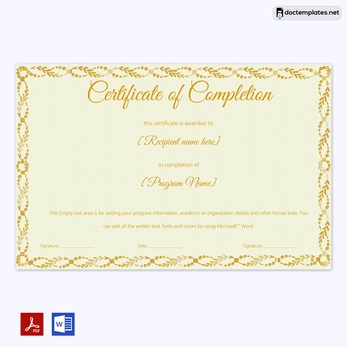  free editable certificate of completion template word