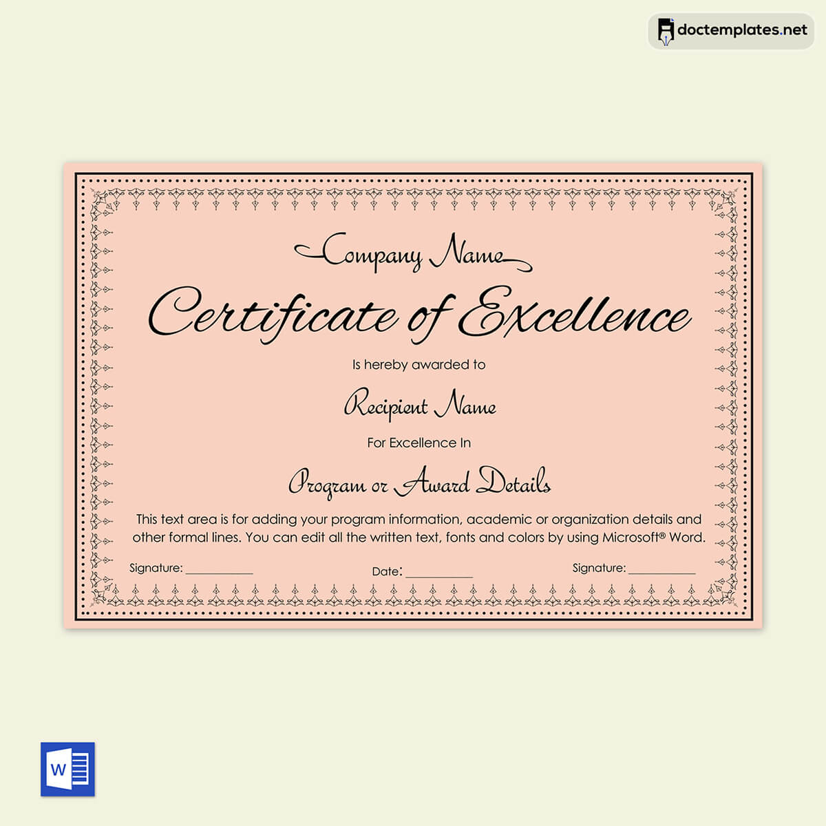 
certificate of excellence template free download word
