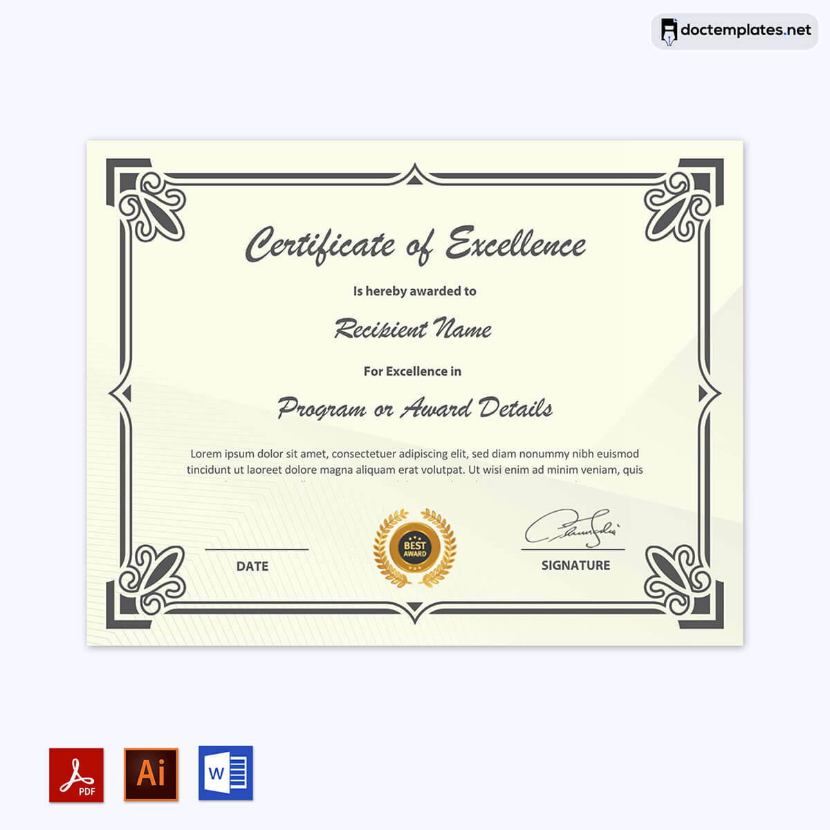 
award of excellence certificate template

