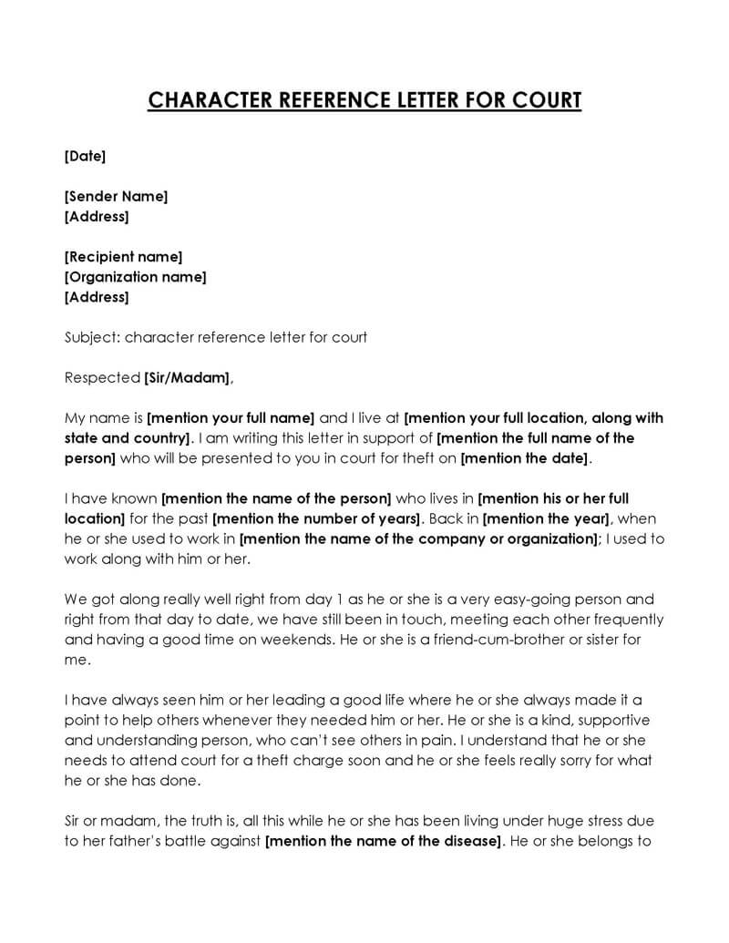 Sample character reference letter for court PDF 