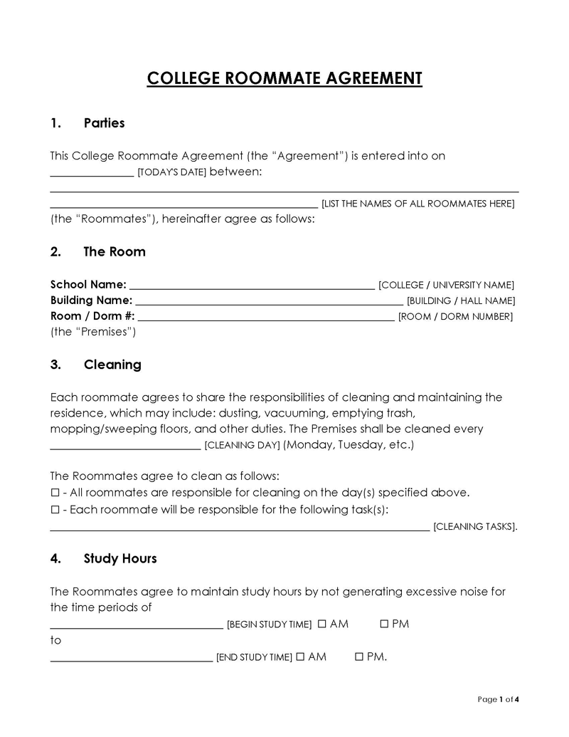 
roommate agreement template free