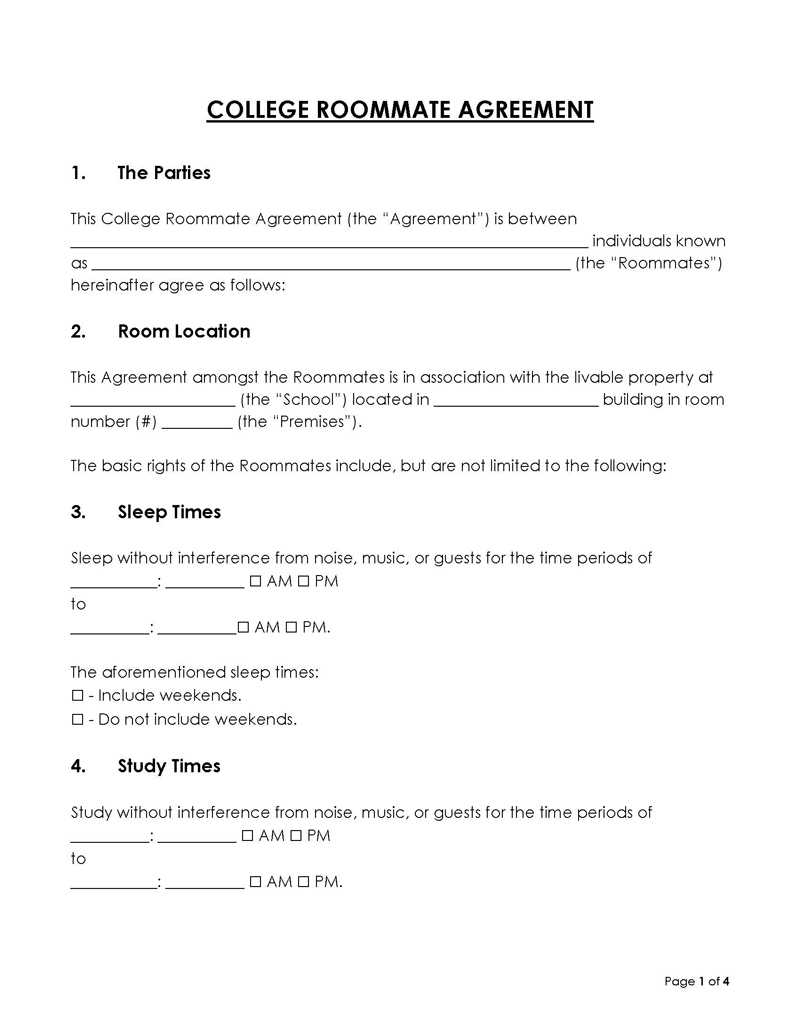 
roommate agreement template