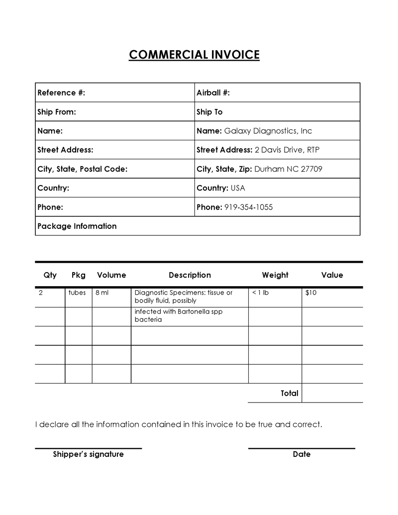 commercial invoice for import