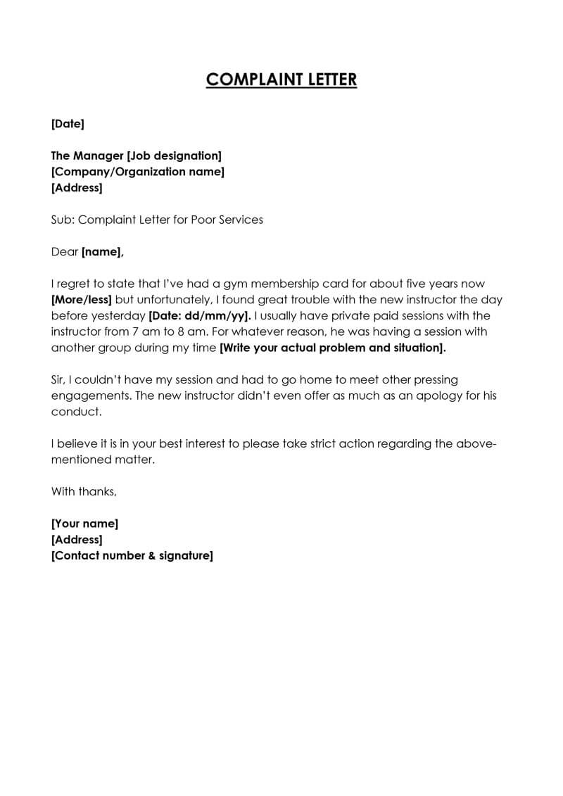 Complaint letter for poor service 