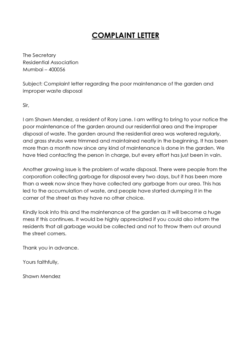 Complaint letter Sample PDF 