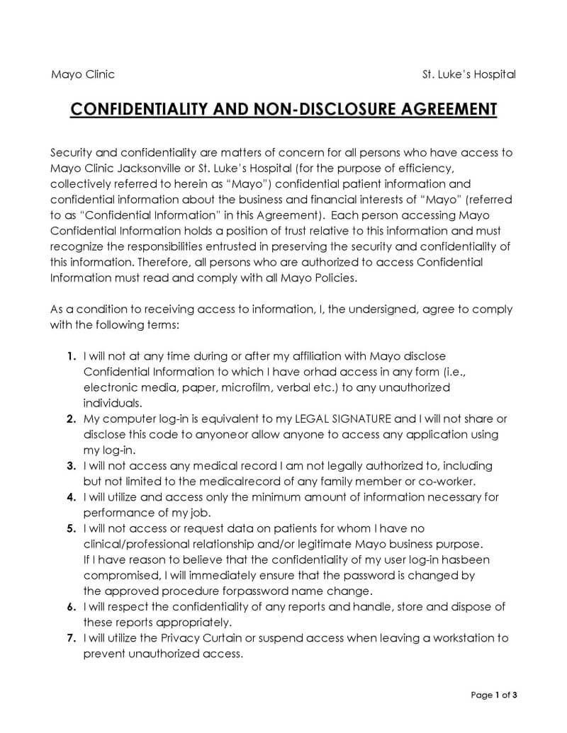 sample confidentiality agreement for employees
