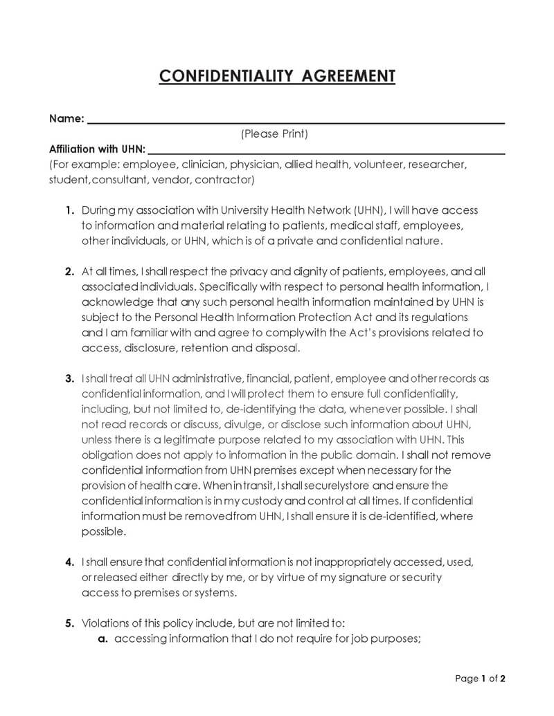  confidentiality and non-disclosure agreement