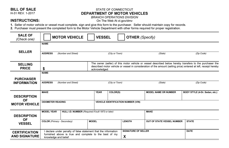 Connecticut Boat Bill of Sale form 1 Connecticut Boat Bill of Sale form