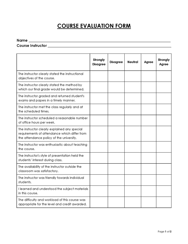 Course Evaluation Form