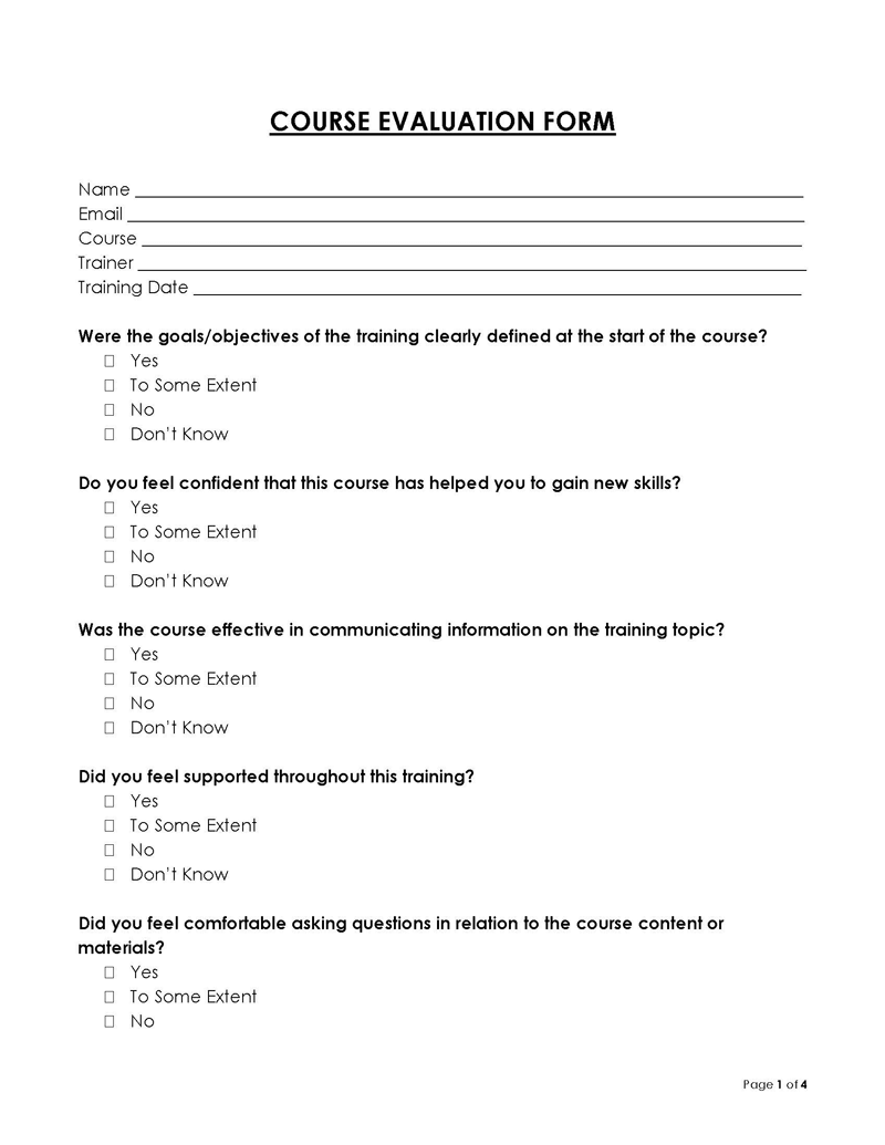 
college course evaluation form
