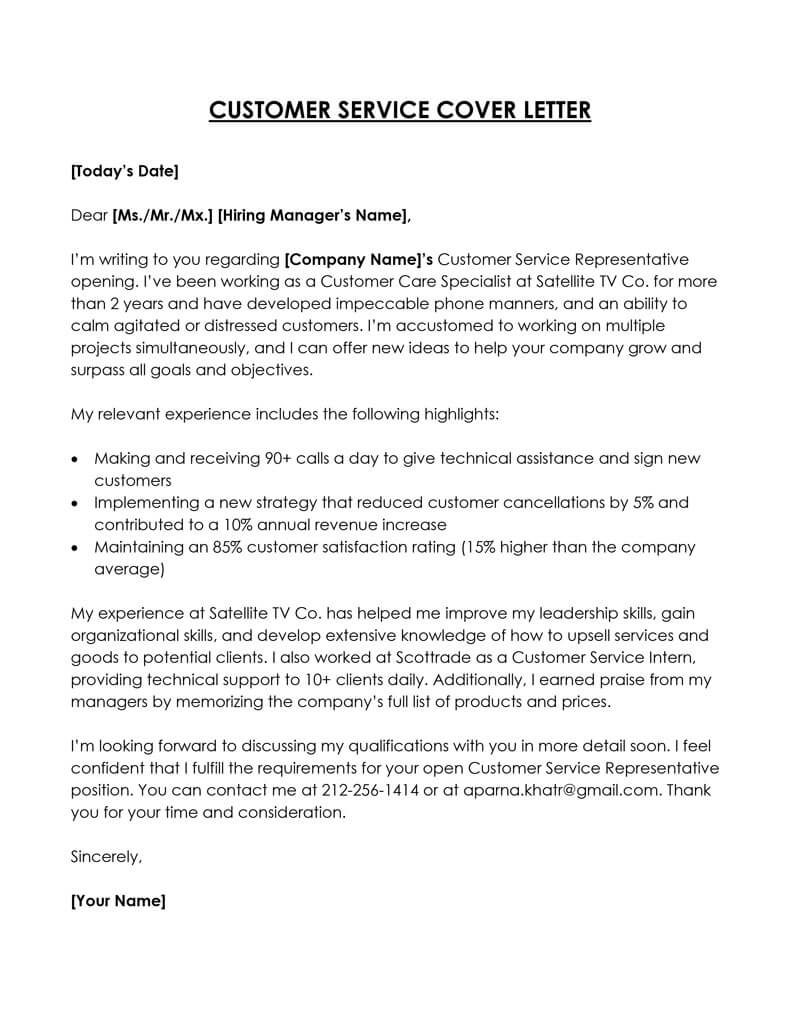 Customer Service Letter 03
cover letter for customer service specialist