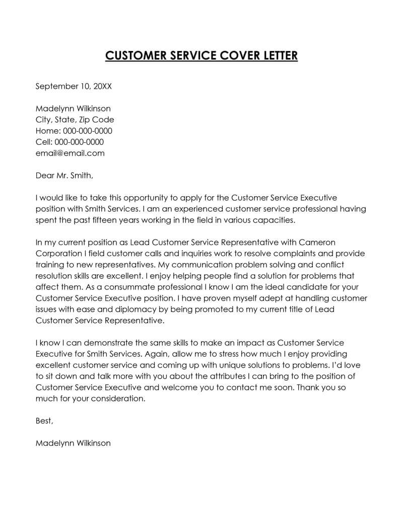 
customer service cover letter 2022