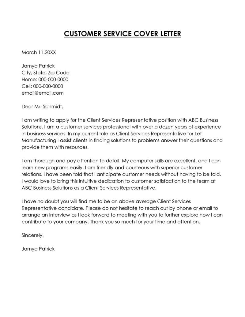 Customer Service Letter 14
cover letter for customer service call center