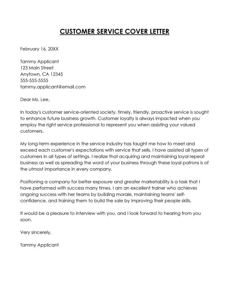 Customer Service Letter 17
customer service cover letter with experience