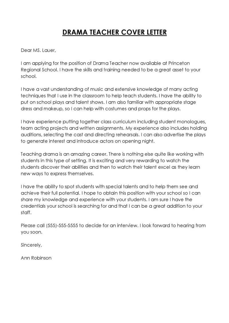 Drama Teacher Cover Letter 