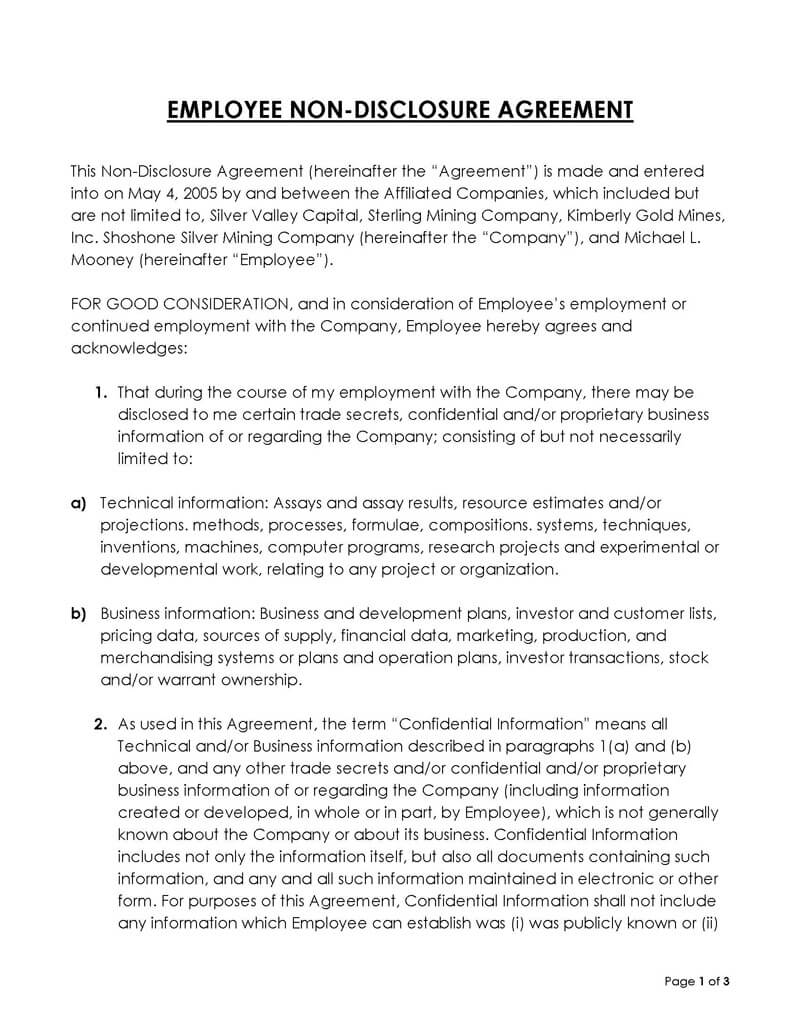  employee confidentiality agreement sample