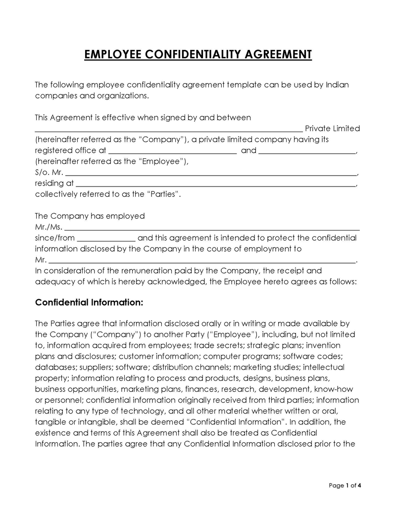  confidentiality agreement for employees template free