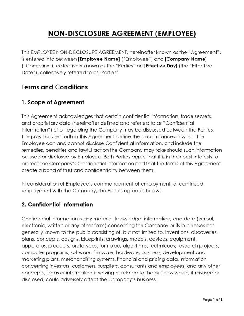 
employee confidentiality agreement template