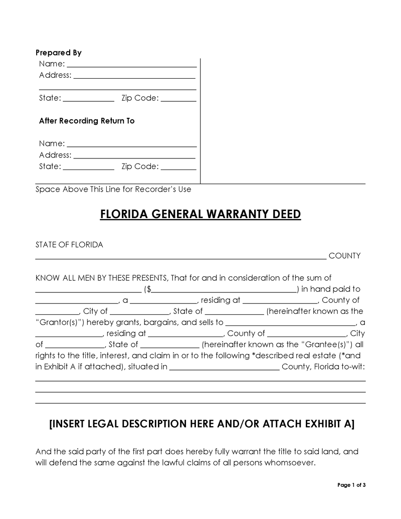 Florida General Warranty Deed Form