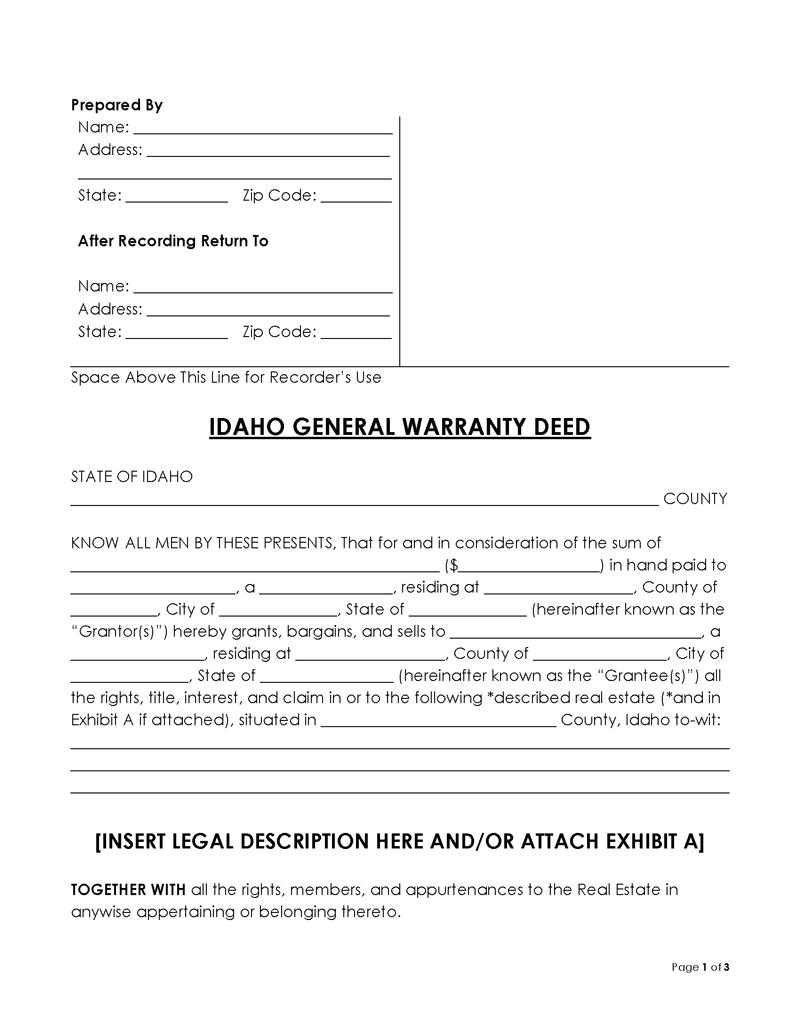 Idaho General Warranty Deed Form